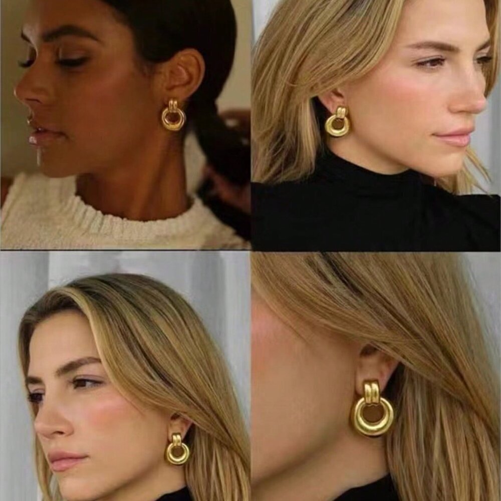 Gold Women's Circular Hoop Earrings - Picture 3 of 4